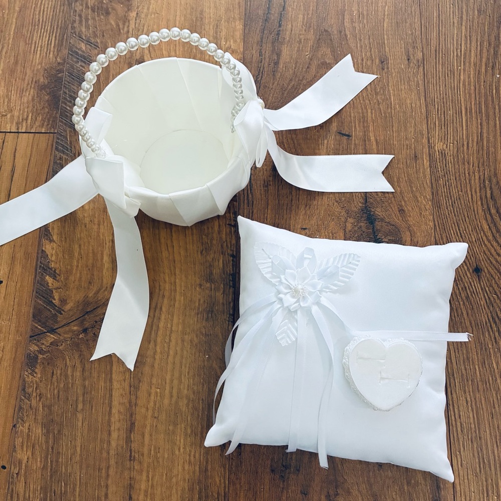 Wedding Flower Girl Basket & Ring Bearer Pillow Set